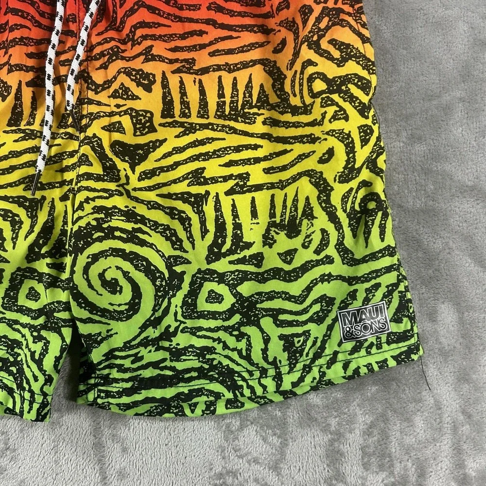 Maui And Sons Swim Shorts Mens Medium Rasta Ombre Surf Print Trunks Lined